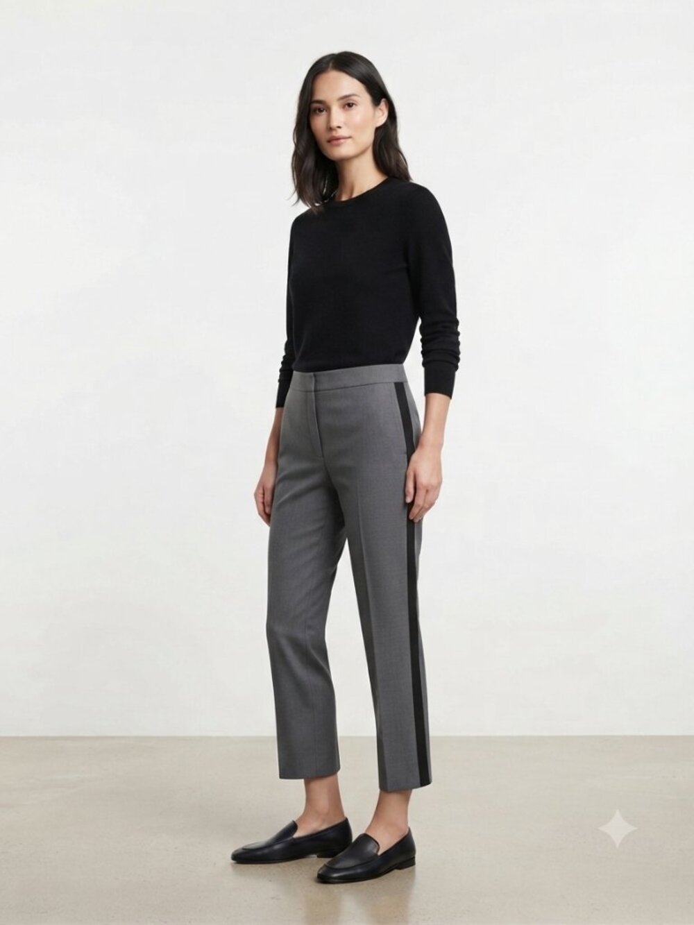 KAREN MILLEN GREY TWO-TONED SIDE STRIPE WOOL BLEND ANKLE DRESS PANTS - 8